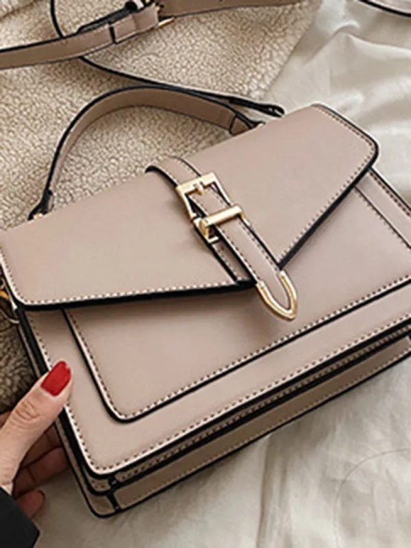 Structured Faux Leather Crossbody Satchel Bag