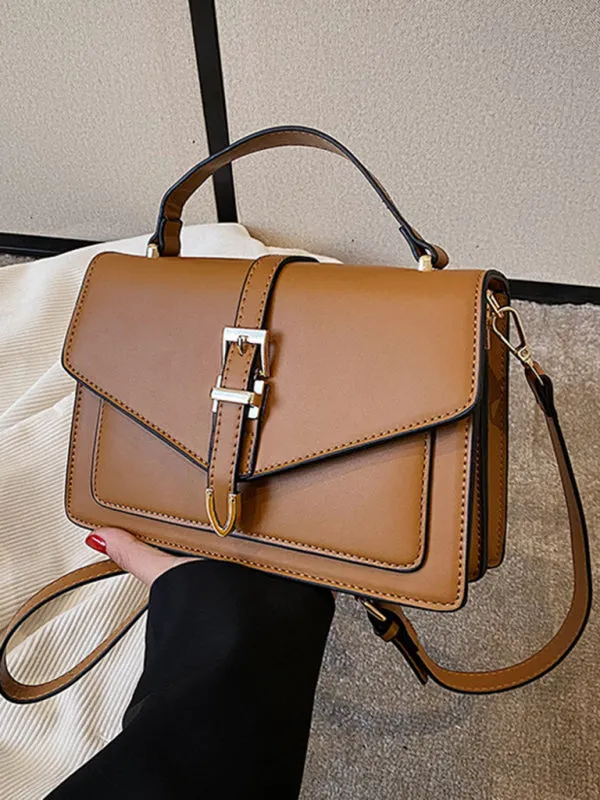 Structured Faux Leather Crossbody Satchel Bag