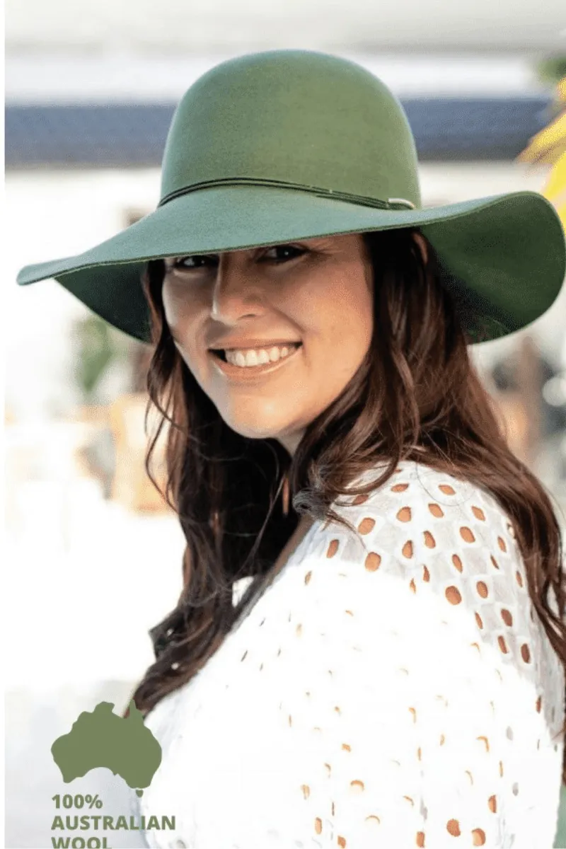 Sundaise Rani Floppy Wool Felt Hat - Moss