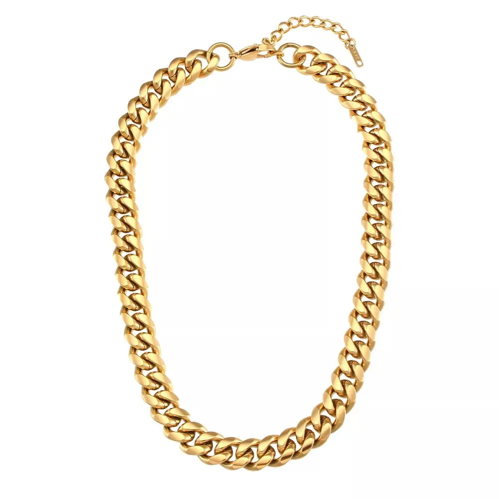 Trendy Stainless Steel 18K Gold-Plated Chunky Cuban Chain Necklaces for Women - Hip-Hop Inspired