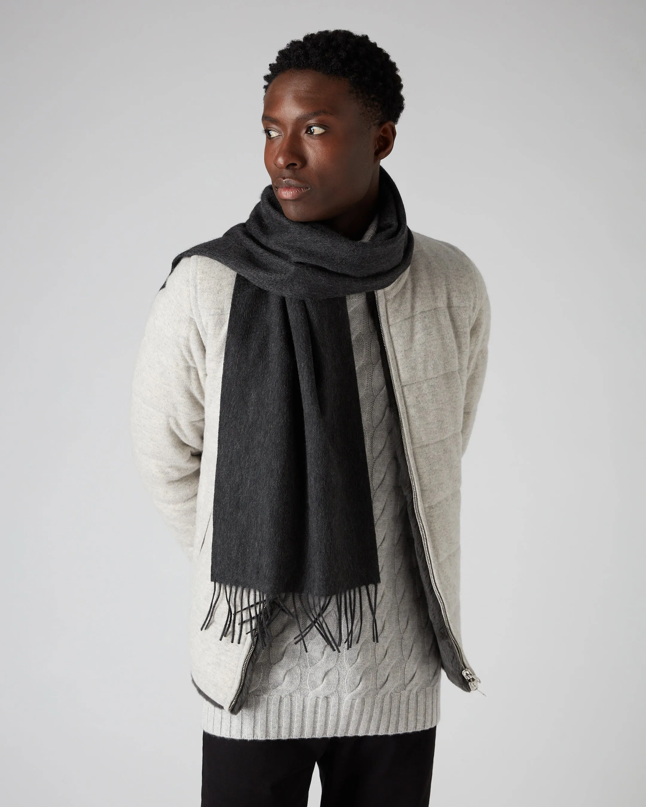 Unisex Woven Cashmere Scarf Dark Charcoal Grey