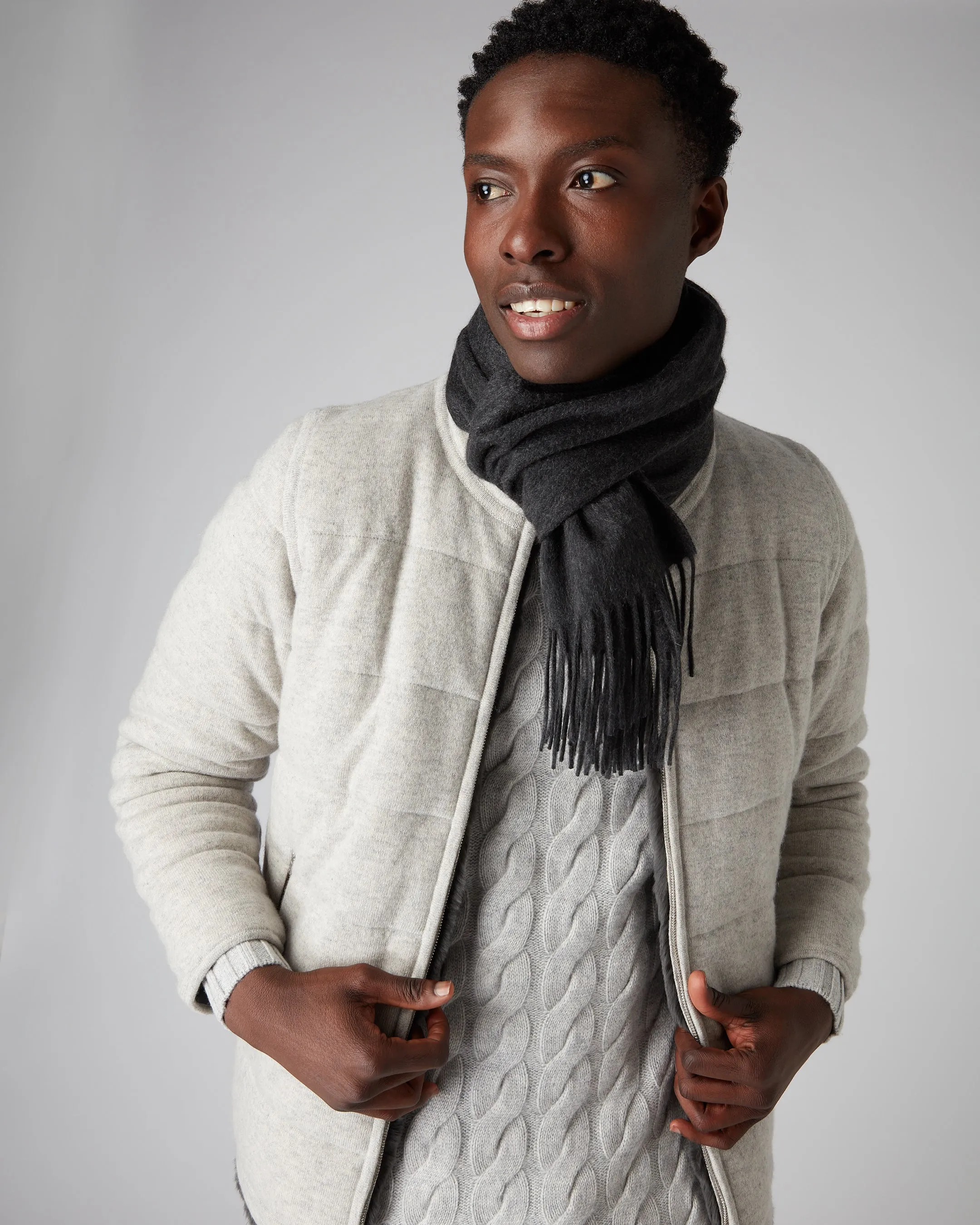 Unisex Woven Cashmere Scarf Dark Charcoal Grey