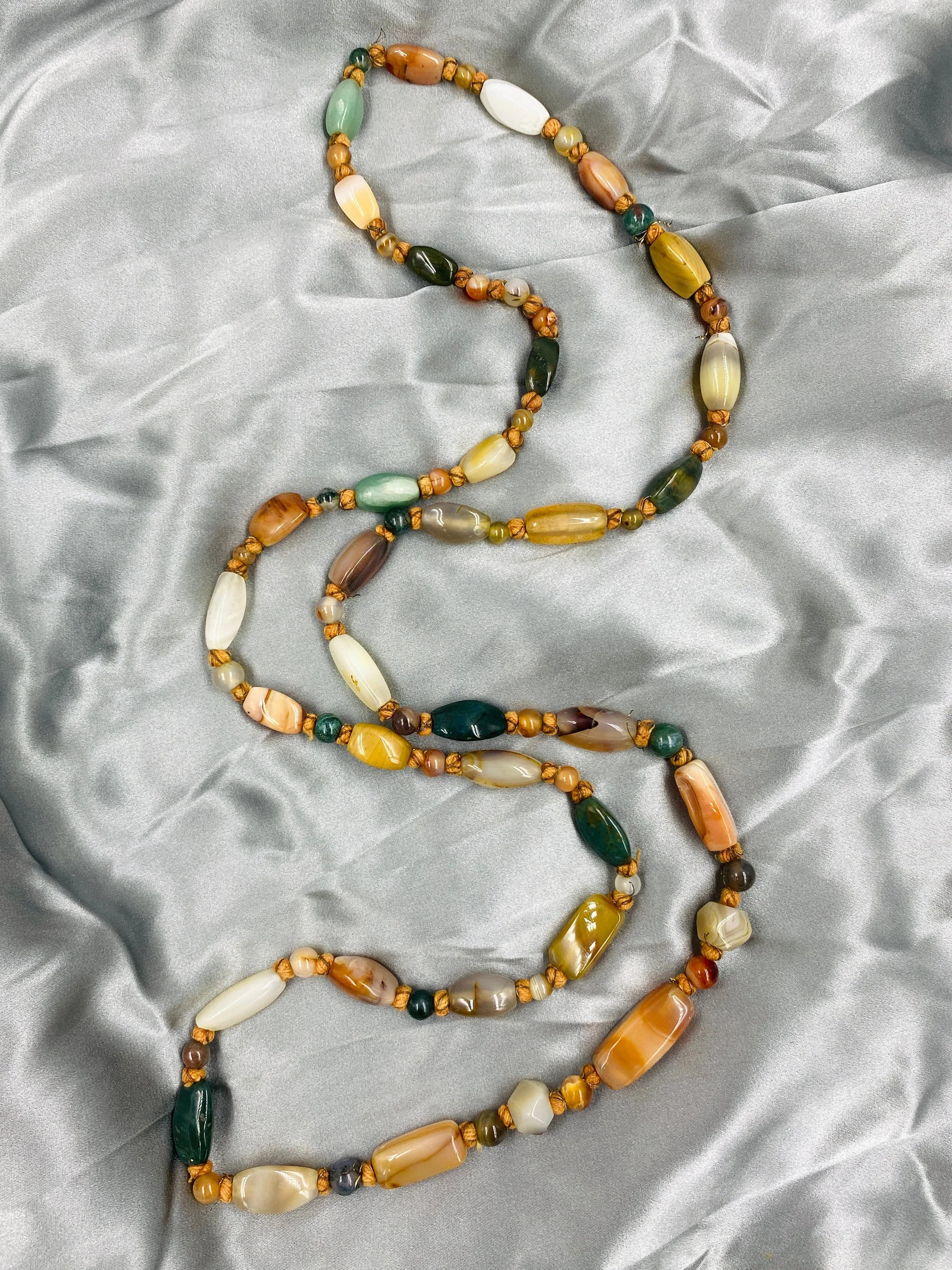 Vintage Chunky Natural Stone Necklace, 48"