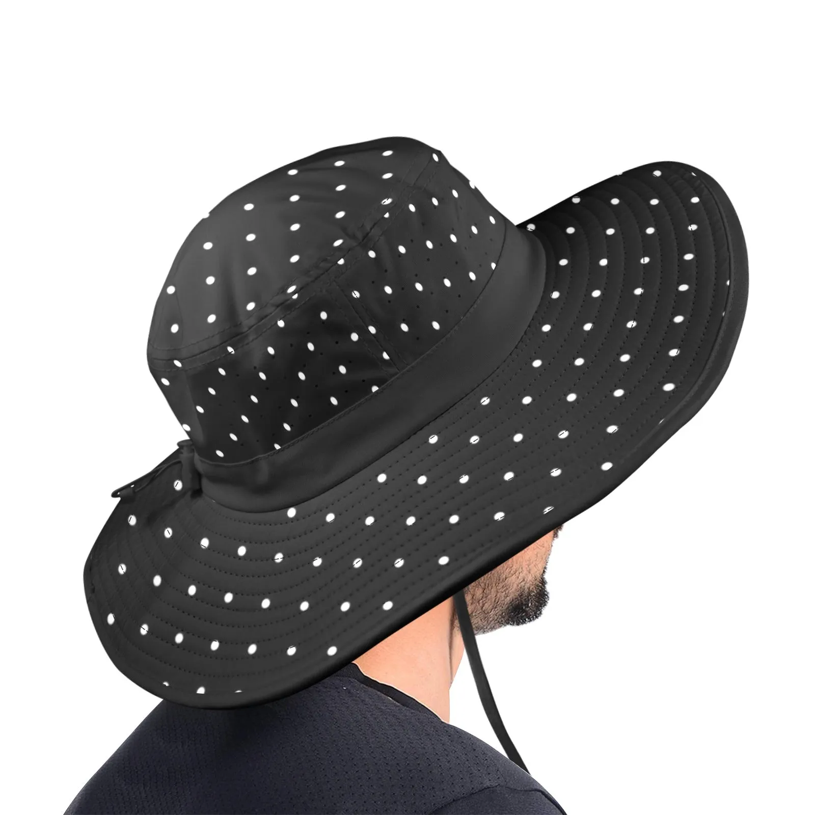 wb polka dot Wide Brim Bucket Hat