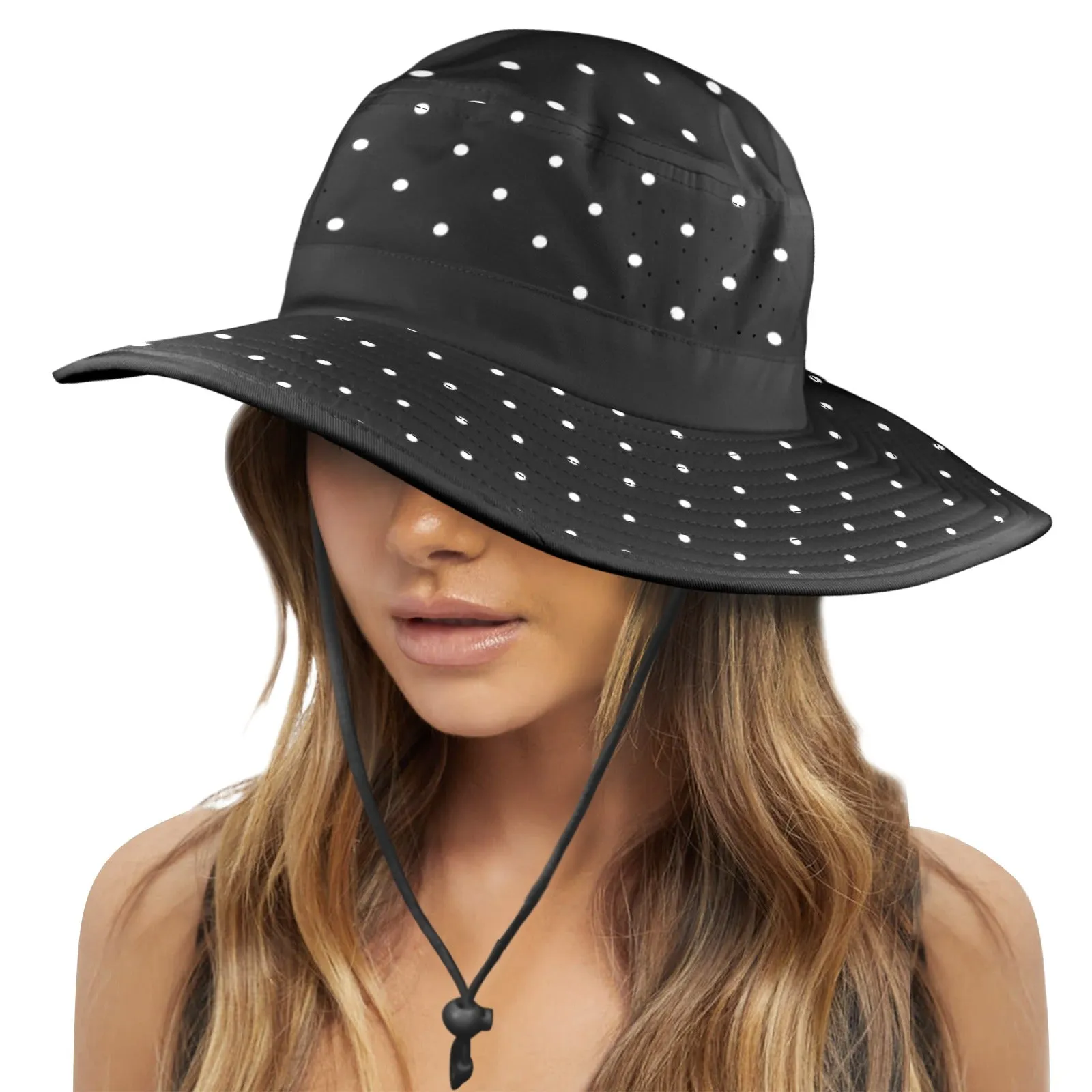 wb polka dot Wide Brim Bucket Hat