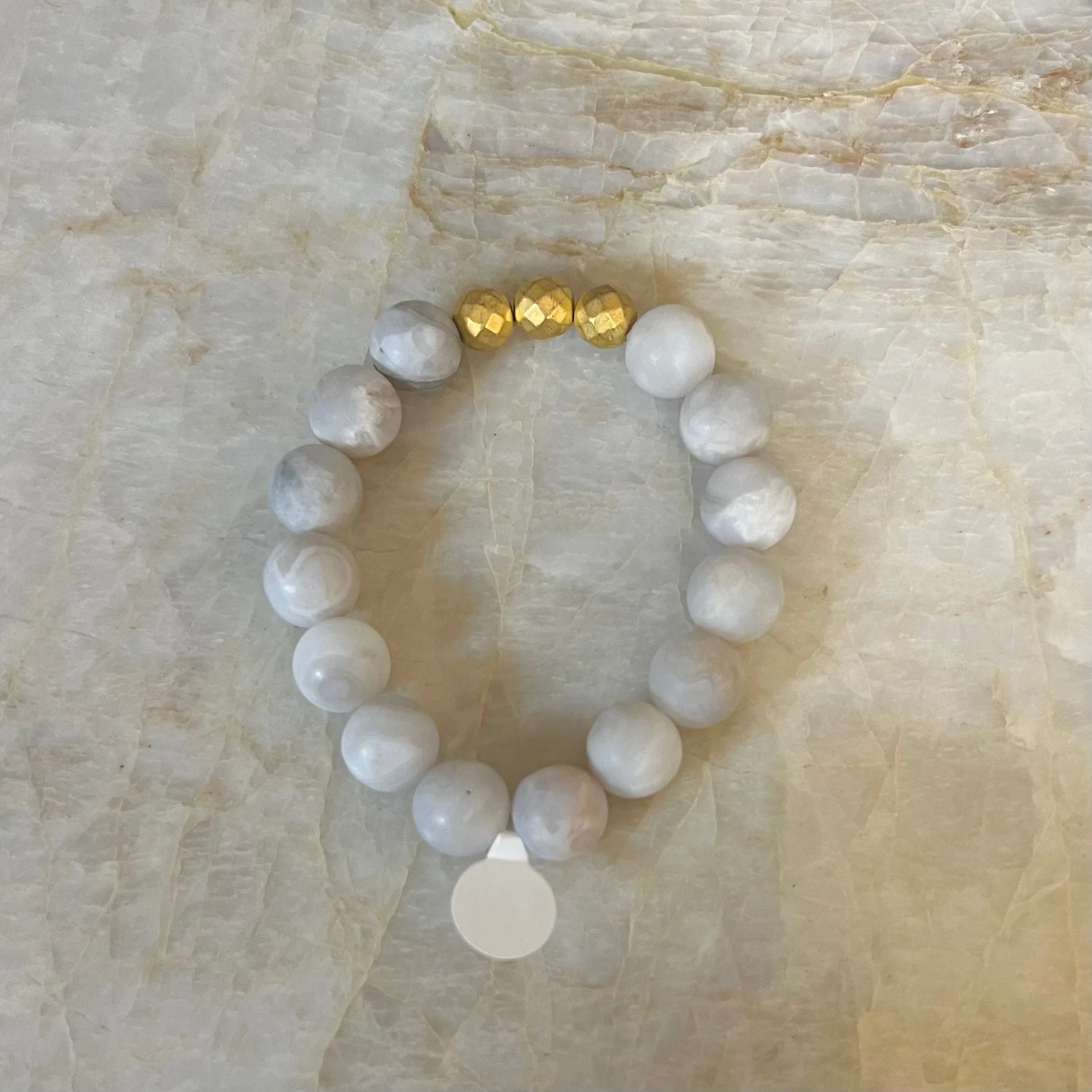 White Agate Faceted Bead Bracelet