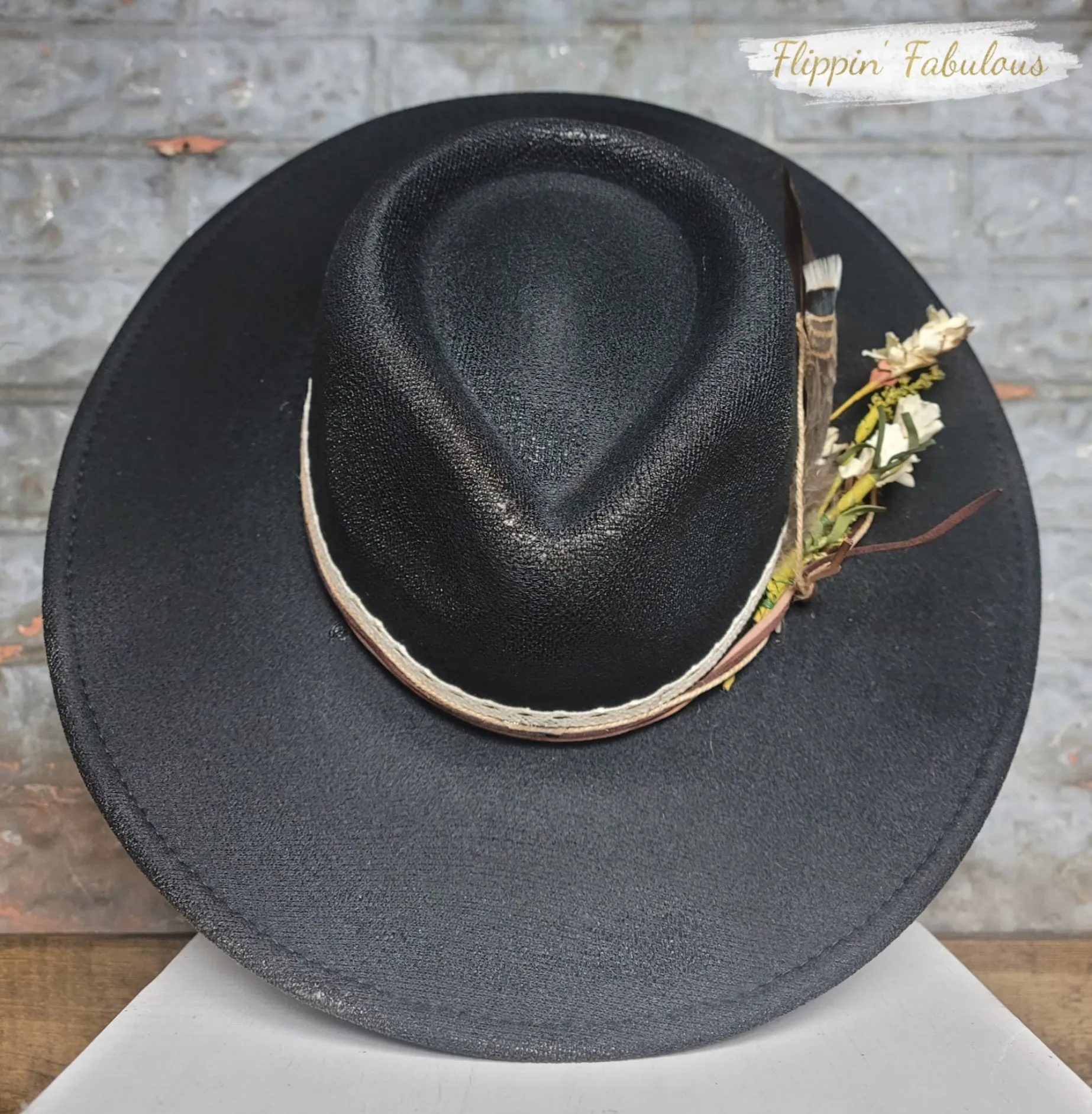 Wildflower Hand Burned Wide Brim Hat