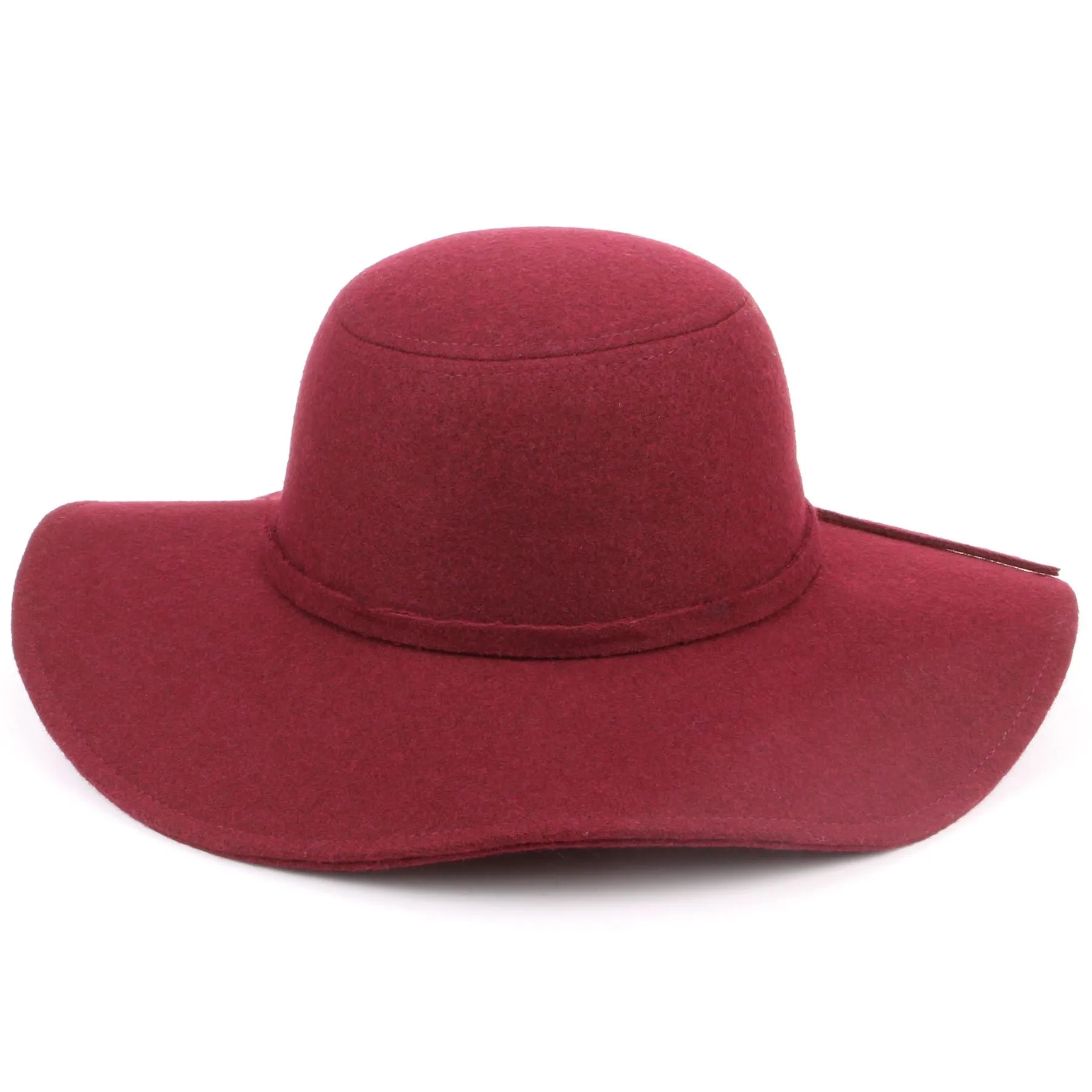 Wool felt wide brim floppy hat - Wine (One Size)