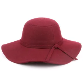 Wool felt wide brim floppy hat - Wine (One Size)