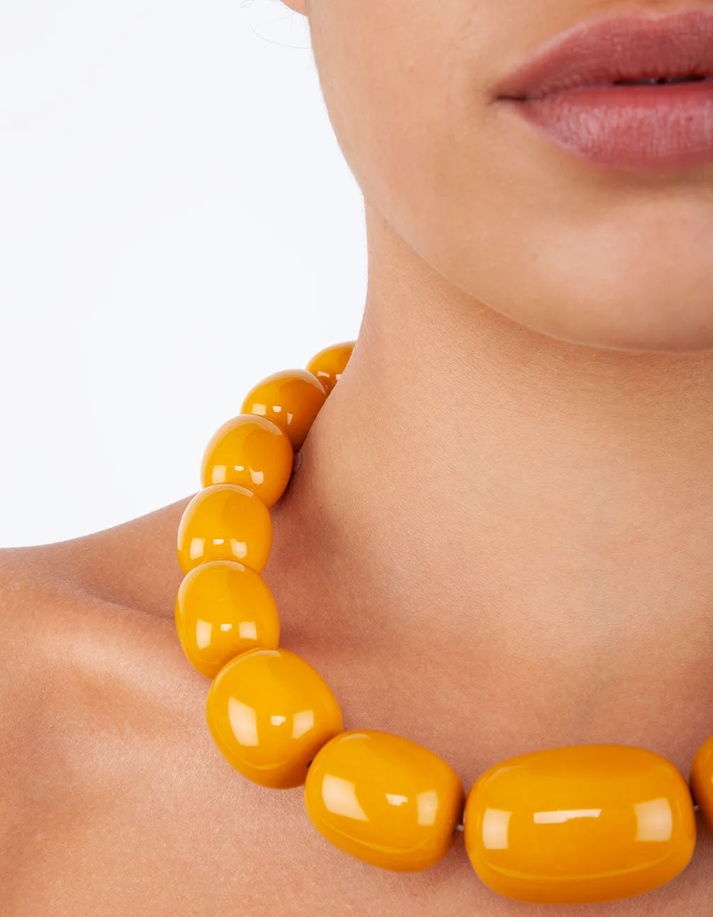 Yellow Acrylic Bead Short Necklace